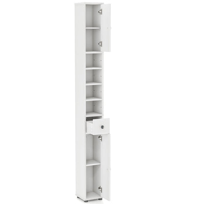 Freestanding Slim Bathroom Cabinet with Drawer and Adjustable Shelves
