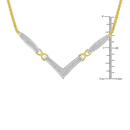 14K Yellow and White Gold 2.0 Cttw Princess Cut Diamond Flared and X-Station V Shaped 18” Franco Chain Statement Necklace (H-I Color, SI2-I1 Clarity)