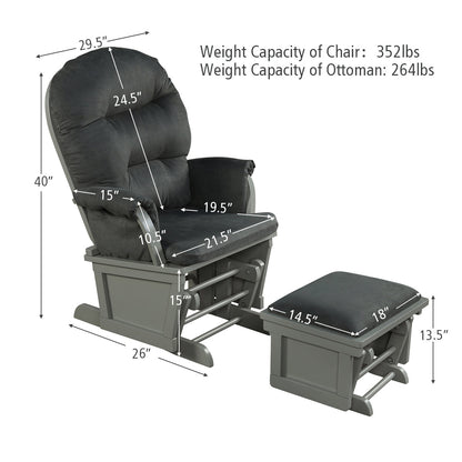 Wood Baby Glider and Ottoman Cushion Set with Padded Armrests for Nursing