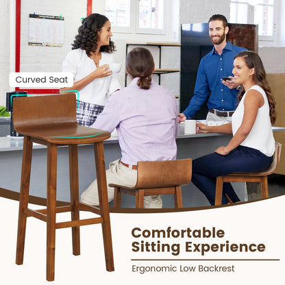 29 Inch Wood Bar Stools Set of 2 with Solid Back and Seat-Walnut